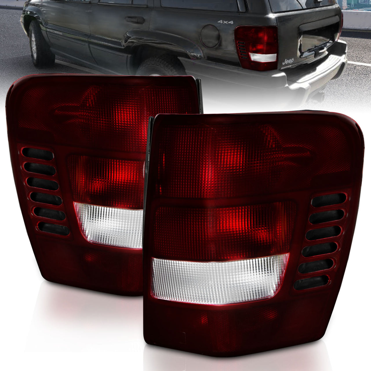 JEEP GRAND CHEROKEE 99-03 TAIL LIGHTS DARK RED (OE STYLE)