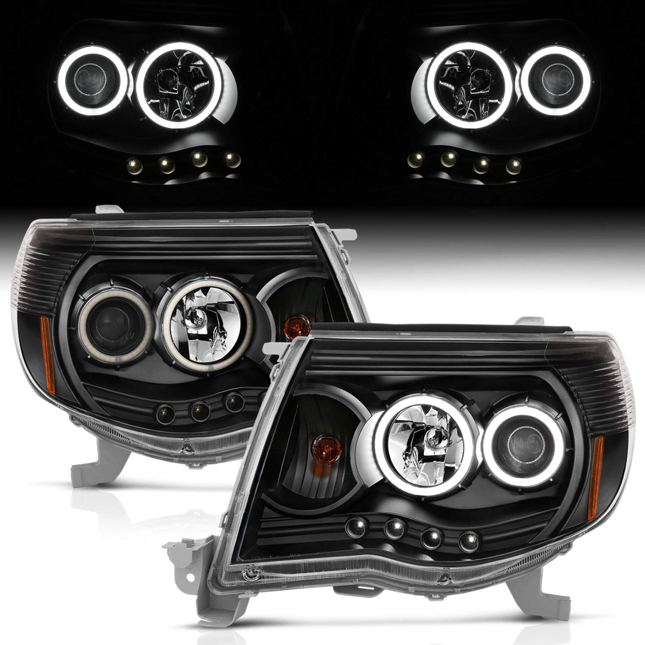 TOYOTA TACOMA 05-11 PROJECTOR HEADLIGHTS W/O CCFL BAR BLACK AMBER (RX HALO)