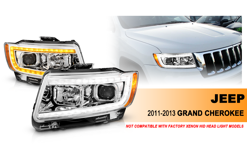 JEEP GRAND CHEROKEE 11-13 PROJECTOR SWITCHBACK HEADLIGHTS CHROME AMBER (W/ C LIGHT BAR)