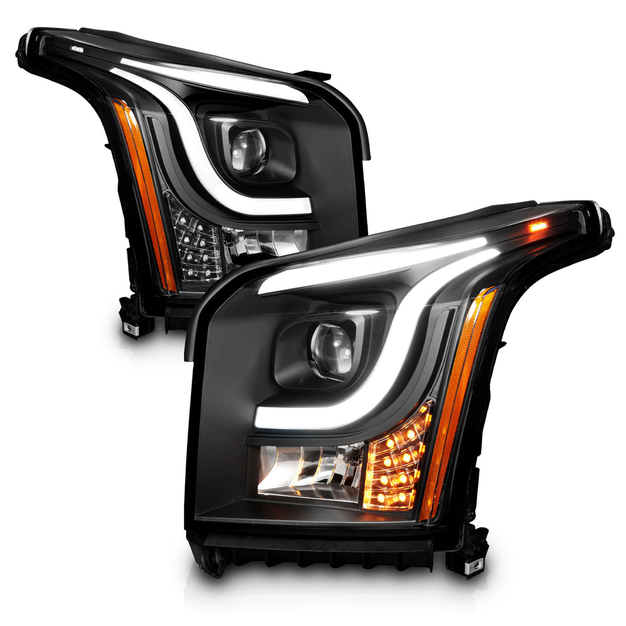 GMC YUKON/YUKON XL 15-19 PROJECTOR LIGHT BAR STYLE HEADLIGHTS BLACK CLEAR AMBER