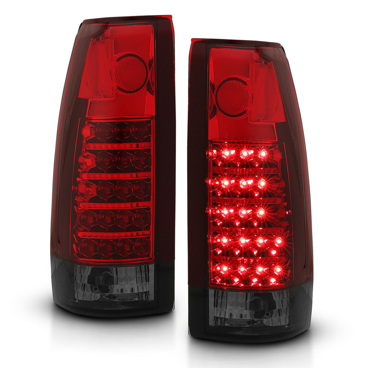 Chevy/GMC C/K 1500/2500/3500 88-99, SUBURBAN/YUKON 92-00, TAHOE 94-00, BLAZER 92-94, CADILLAC ESCALADE 99-00 LED TAIL LIGHTS CHROME HOUSING RED/SMOKE LENS