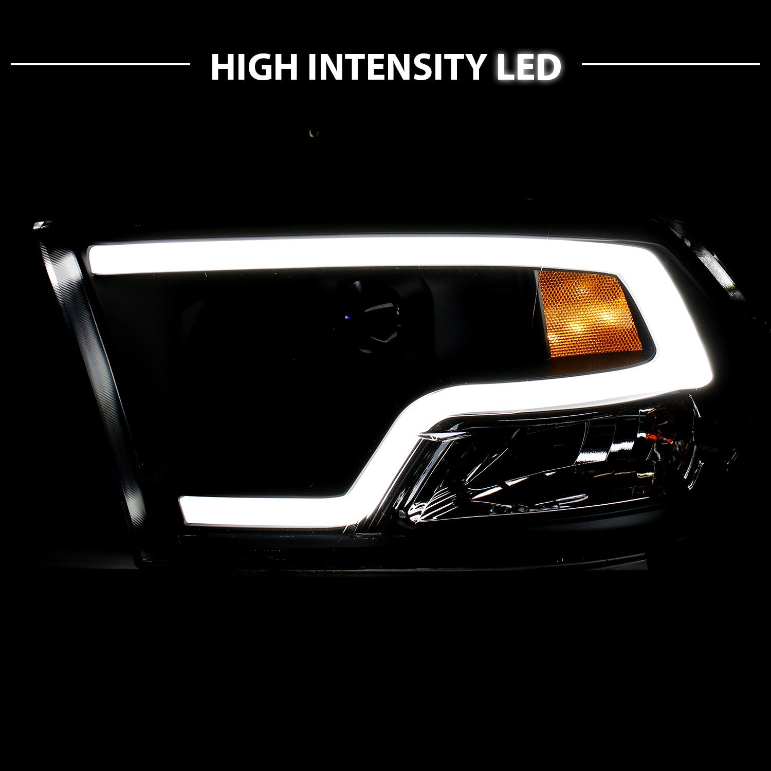 DODGE RAM 09-20 PROJECTOR LIGHT BAR STYLE HEADLIGHTS BLACK CLEAR AMBER (HALOGEN TYPE)