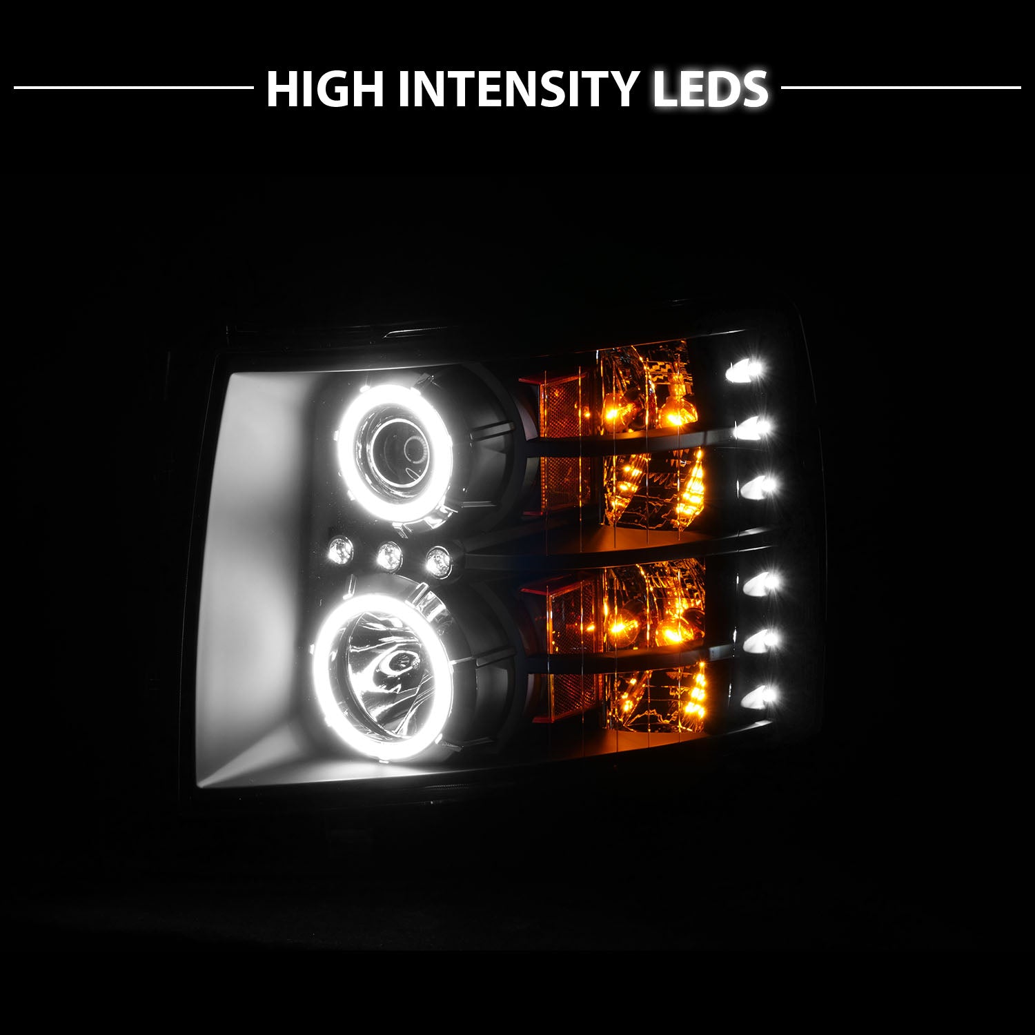 CHEVY SILVERADO 07-13 PROJECTOR HEADLIGHTS BLACK CLEAR (RX HALO)