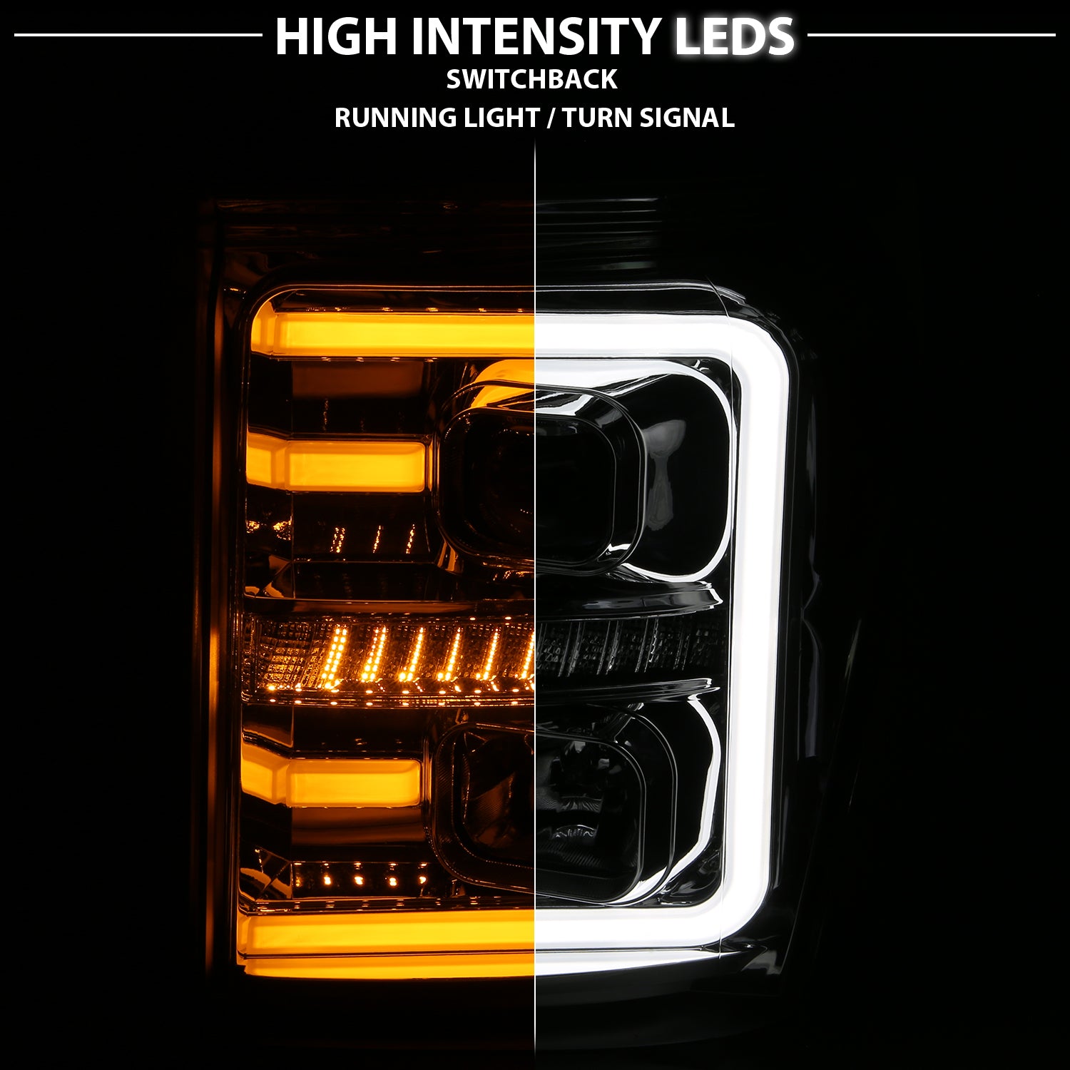 FORD F-250/SUPER DUTY 11-16 PROJECTOR LIGHT BAR STYLE SWITCHBACK HEADLIGHTS CHROME AMBER
