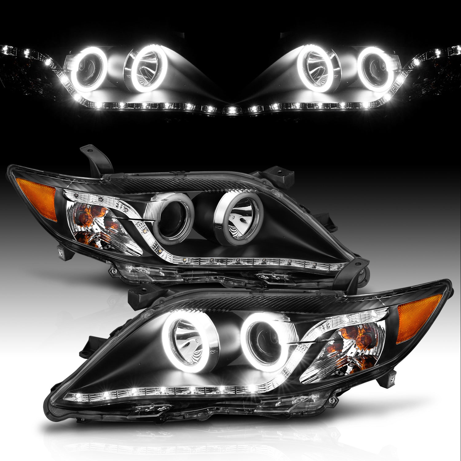TOYOTA CAMRY 10-11 PROJECTOR HEADLIGHTS HALO BLACK CLEAR AMBER (RX HALO)