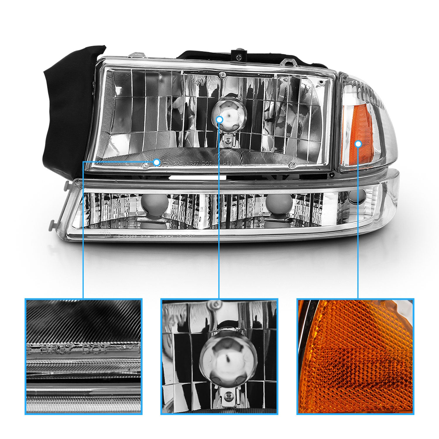 DODGE DAKOTA/DURANGO 97-04/98-03 HEADLIGHTS SET CRYSTAL AMBER