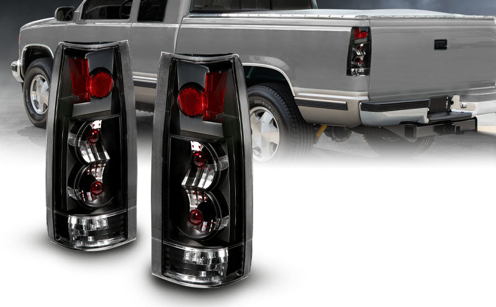 Chevy/GMC C/K 1500/2500/3500 88-99, SUBURBAN/YUKON 92-00, TAHOE 94-00, BLAZER 92-94, CADILLAC ESCALADE 99-00 TAIL LIGHTS BLACK NEW VERSION