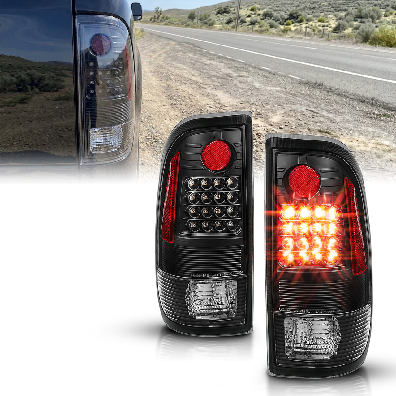 FORD F-150/F250 97-04 STYLESIDE/SUPER DUTY 99-07 LED TAILLIGHTS  BLACK HOUSING CLEAR LENS  REFLECTOR