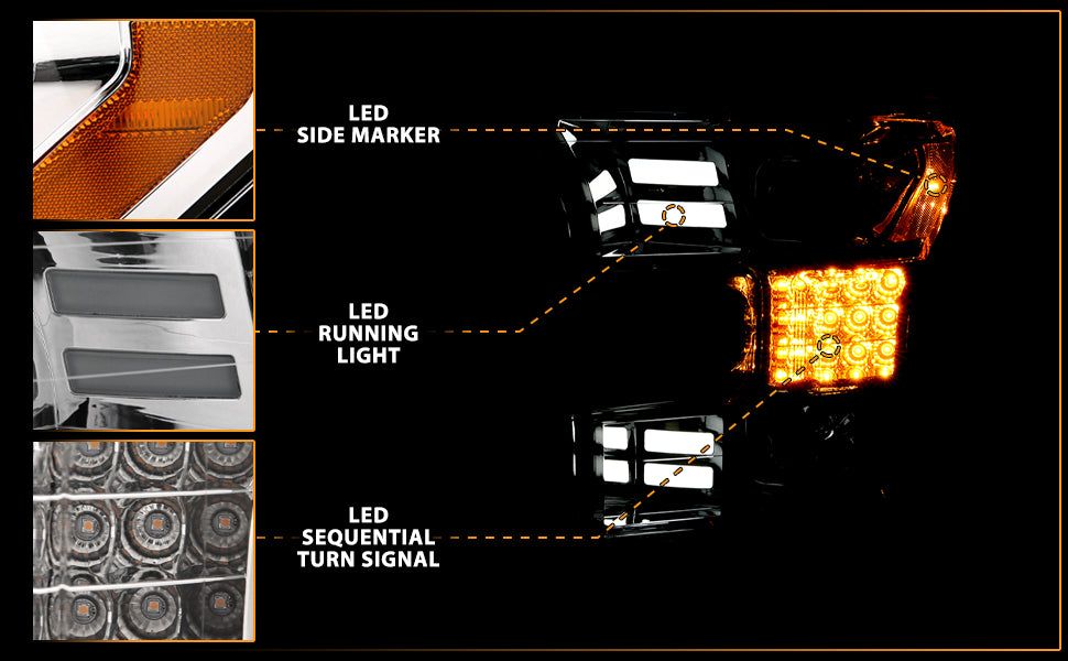 FORD F-150 15-17 PROJECTOR LIGHT BAR STYLE HEADLIGHTS CHROME HOUSING AMBER (SEQUENTIAL SIGNAL)