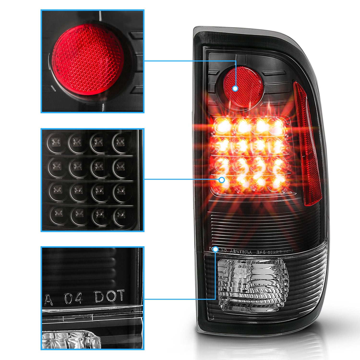 FORD F-150/F250 97-04 STYLESIDE/SUPER DUTY 99-07 LED TAILLIGHTS  BLACK HOUSING CLEAR LENS  REFLECTOR