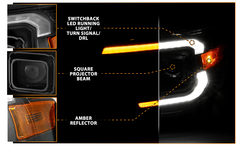TOYOTA TACOMA 12-15  PROJECTOR SWITCHBACK HEADLIGHTS BLACK AMBER (W/ C LIGHTS BAR)