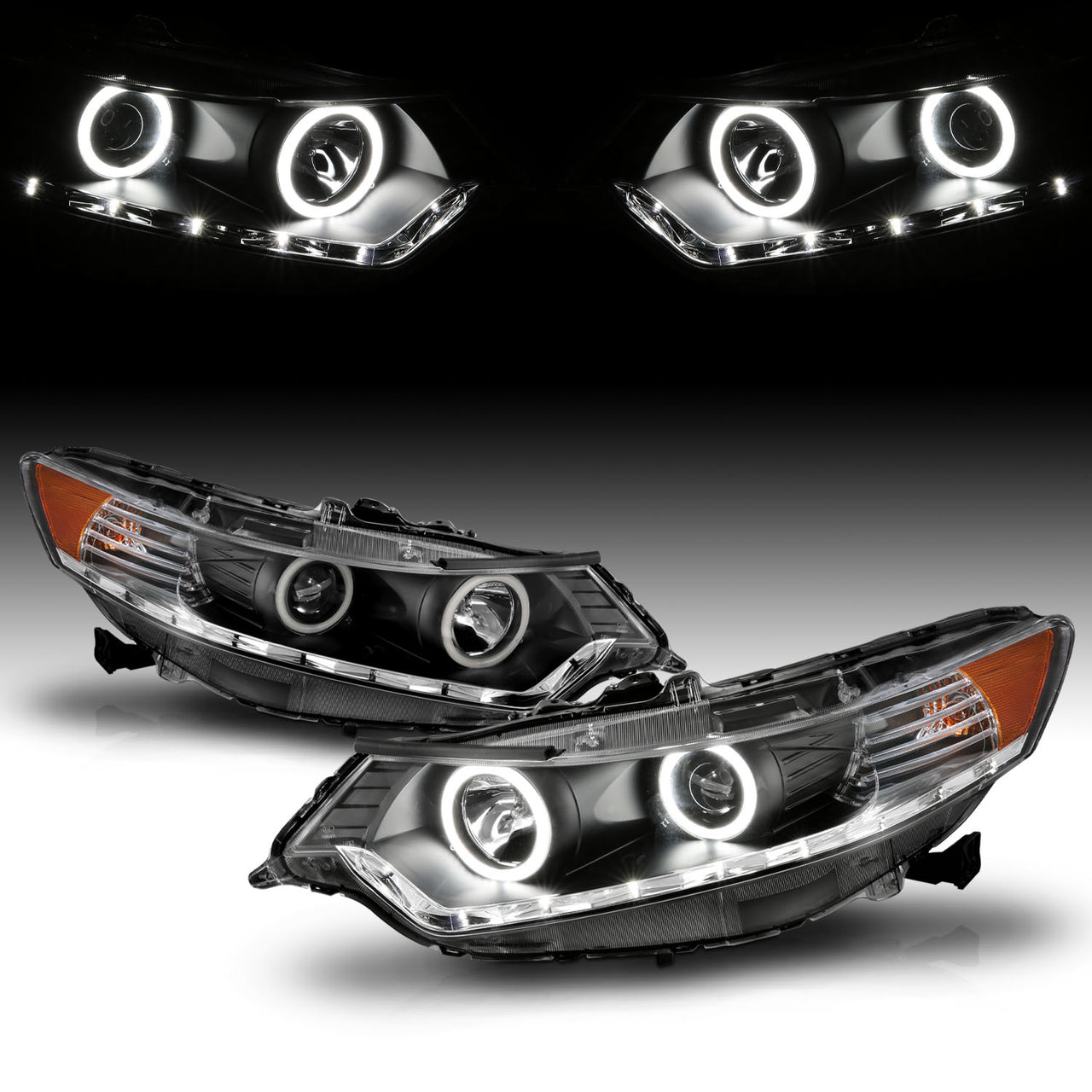 ACURA TSX 09-10 PROJECTOR HEADLIGHTS HALO BLACK CLEAR AMBER (OEM HID COMPATIBLE) (RX HALO)