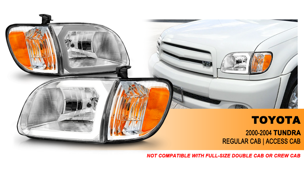 TOYOTA TUNDRA 00-04 HEADLIGHTS CHROME AMBER W/ C LIGHT BAR  W/CORNER LIGHTS (REGULAR CAB, ACCESS CAB)