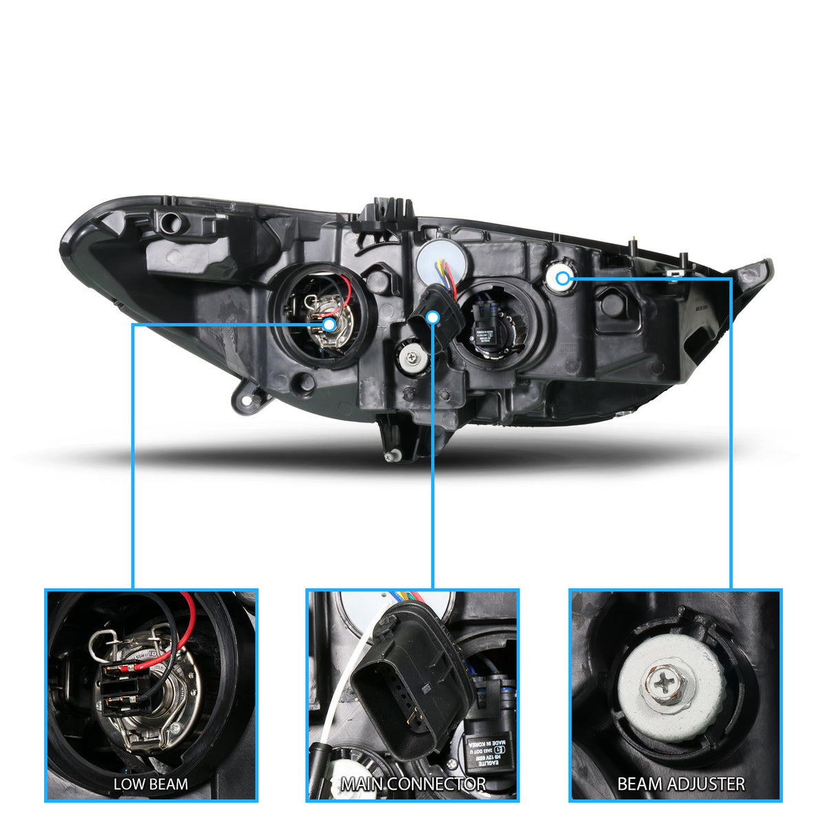 FORD FUSION 13-16 PROJECTOR SWITCHBACK HEADLIGHTS BLACK HOUSING CLEAR LENS