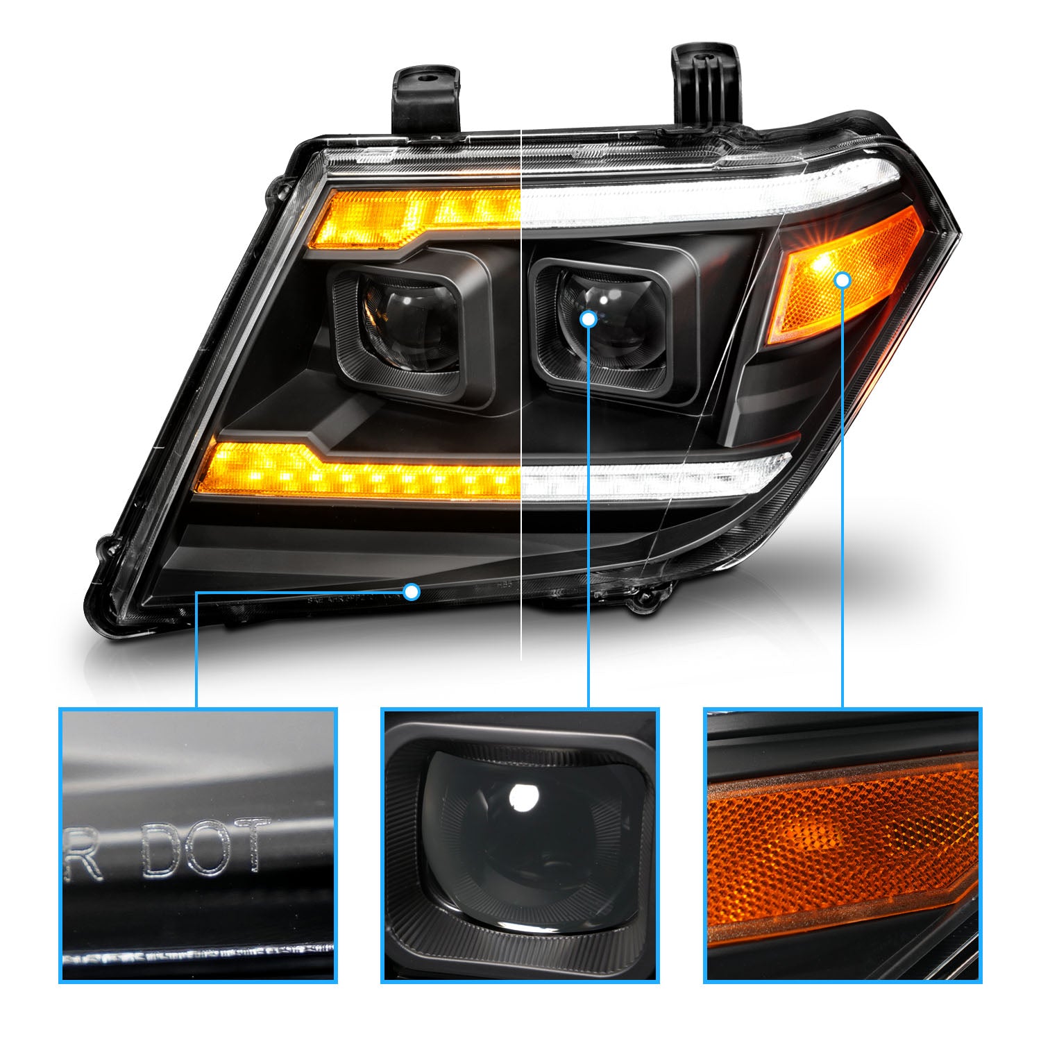 NISSAN FRONTIER 09-20 PROJECTOR LIGHT嚙瘡EADLIGHTS BLACK SEQUENTIAL LIGHT BAR (W/ DRL)