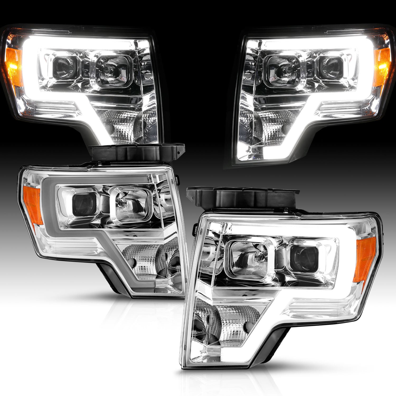 FORD F-150 09-13 PROJECTOR LIGHT BAR STYLE HEADLIGHTS CHROME AMBER