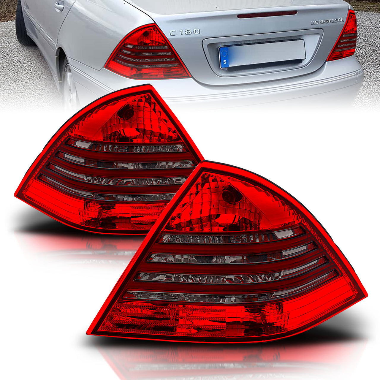 MBZ C CLASS W203 00-03 TAIL LIGHTS RED/SMOKE