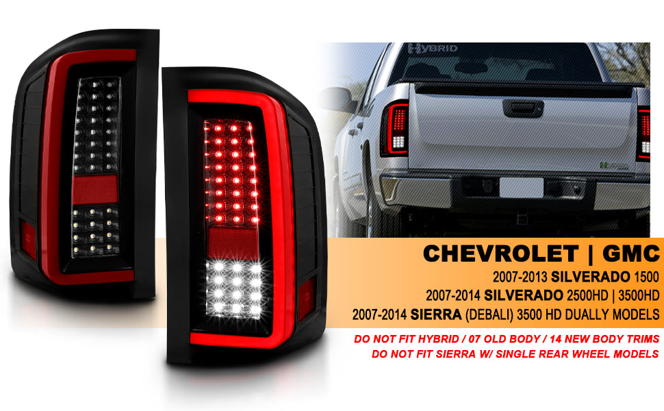 CHEVY SILVERADO 1500/2500/3500 07-10/HYBRID 09/GMC SIERRA 07-09 LED TAIL LIGHTS G2 BLACK