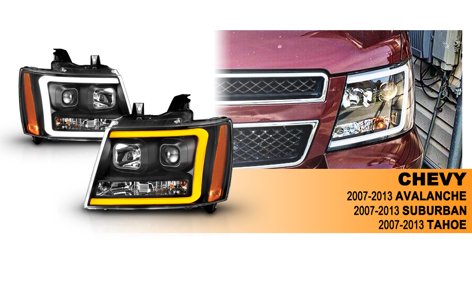 CHEVY TAHOE/SUBURBAN/AVALANCHE 07 PROJECTOR HEADLIGHTS G3 BLACK CLEAR AMBER