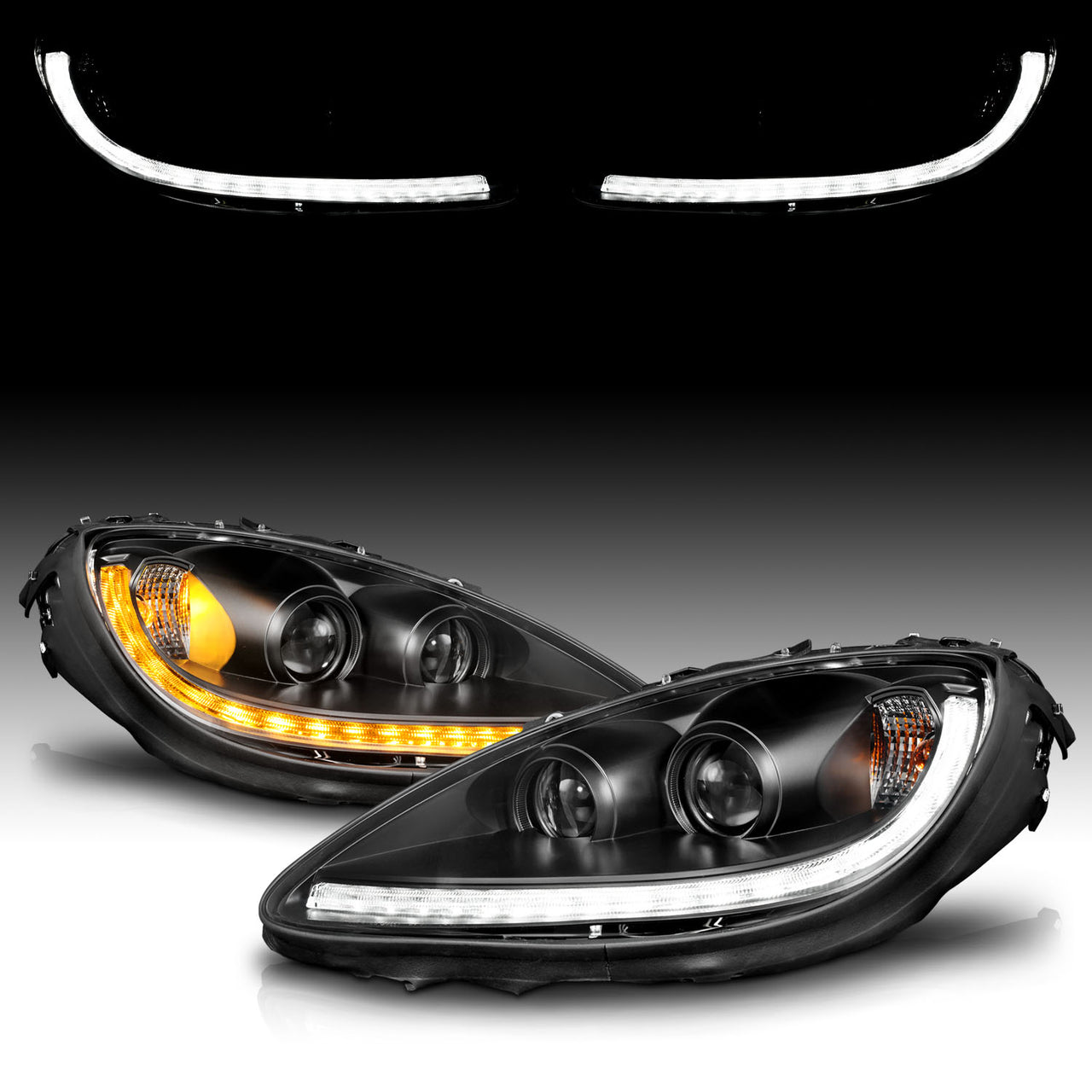 CHEVY CORVETTE 05-13 PROJECTOR SEQUENTIAL LIGHT BAR HEADLIGHTS BLACK AMBER(W/ DRL)(W/O HID KITS)
