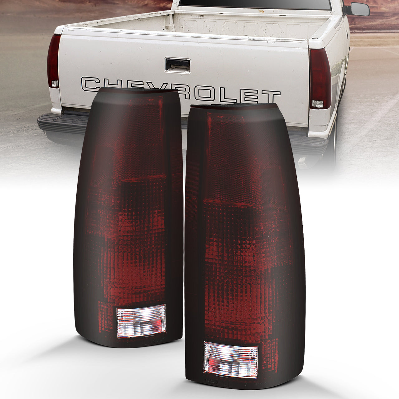 Chevy/GMC C/K 1500/2500/3500 88-99, SUBURBAN/YUKON 92-00, TAHOE 94-00, BLAZER 92-94, CADILLAC ESCALADE 99-00 TAIL LIGHTS CONNECTOR RIM DARK RED LENS (W/O CONNECTOR)