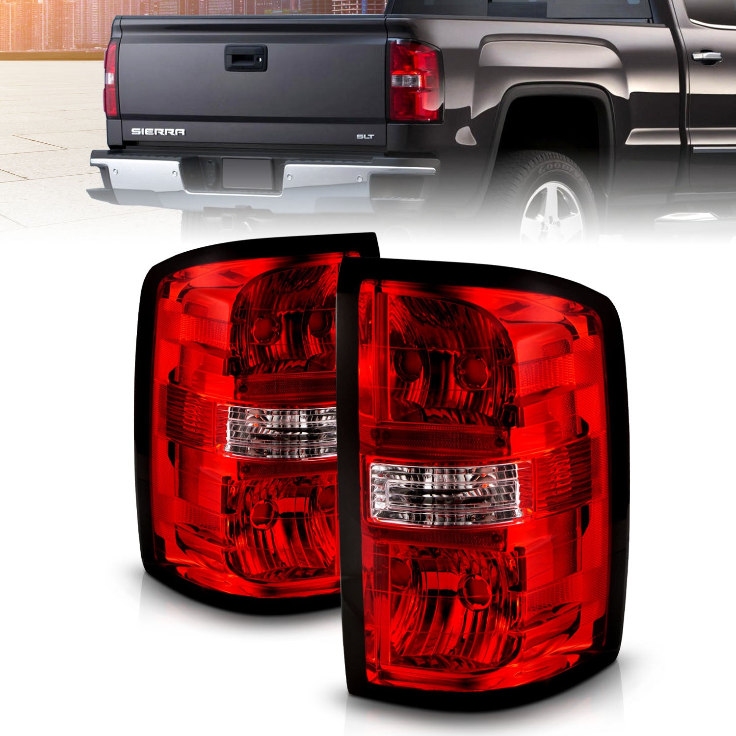 GMC SIERRA 14-18 TAIL LIGHTS RED/CLEAR LENS (OE STYLE)
