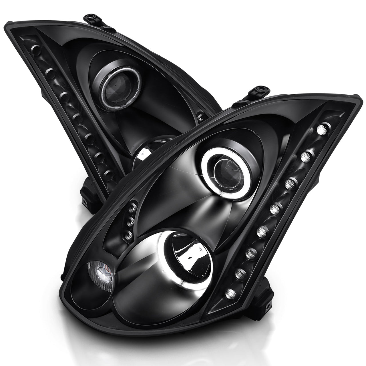 INFINITI G35 03-07 2DR HEADLIGHTS BLACK PROJECTOR CLEAR HALO (OEM HID COMPATIBLE) (RX HALO)