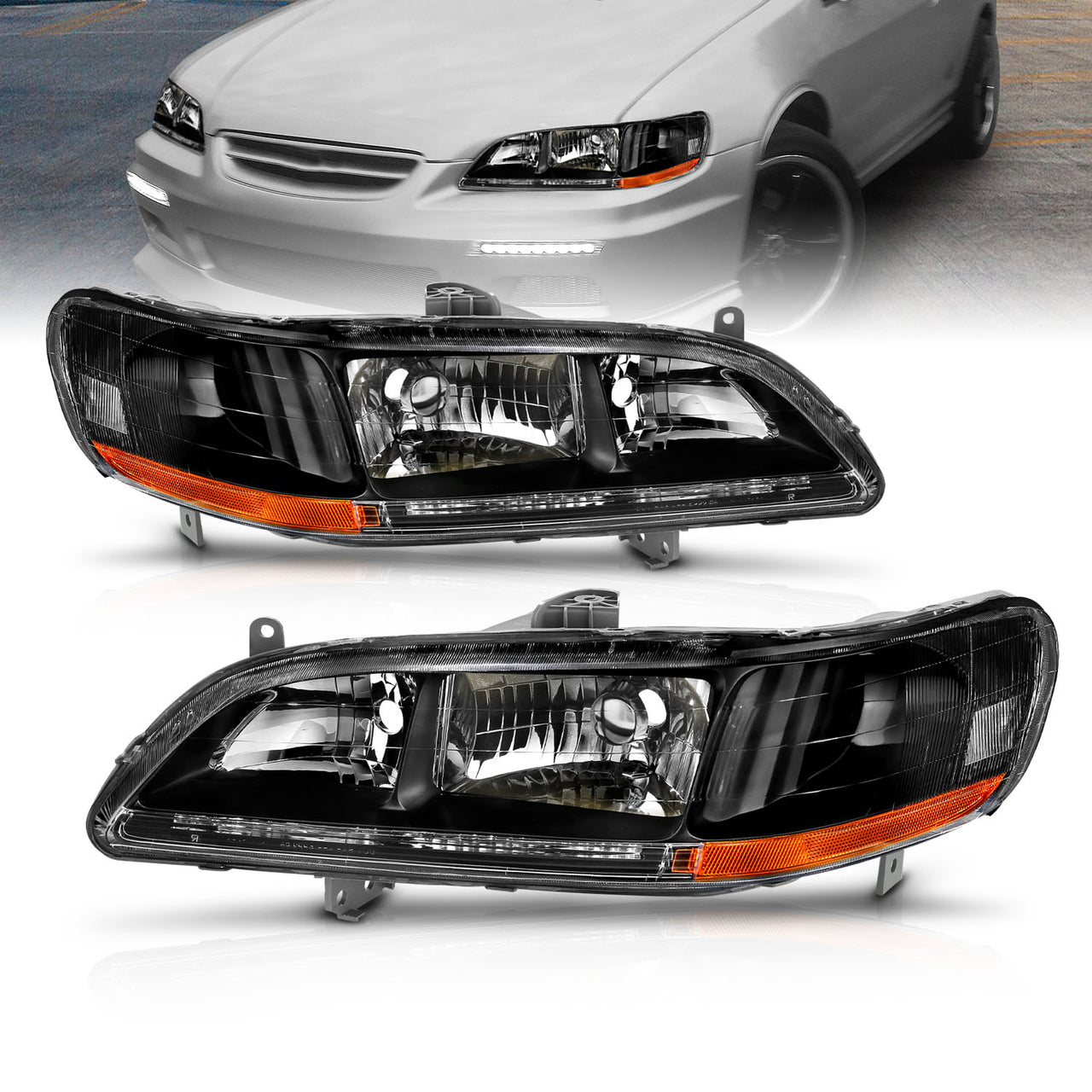 HONDA ACCORD 98-02 CRYSTAL HEADLIGHTS BLACK AMBER