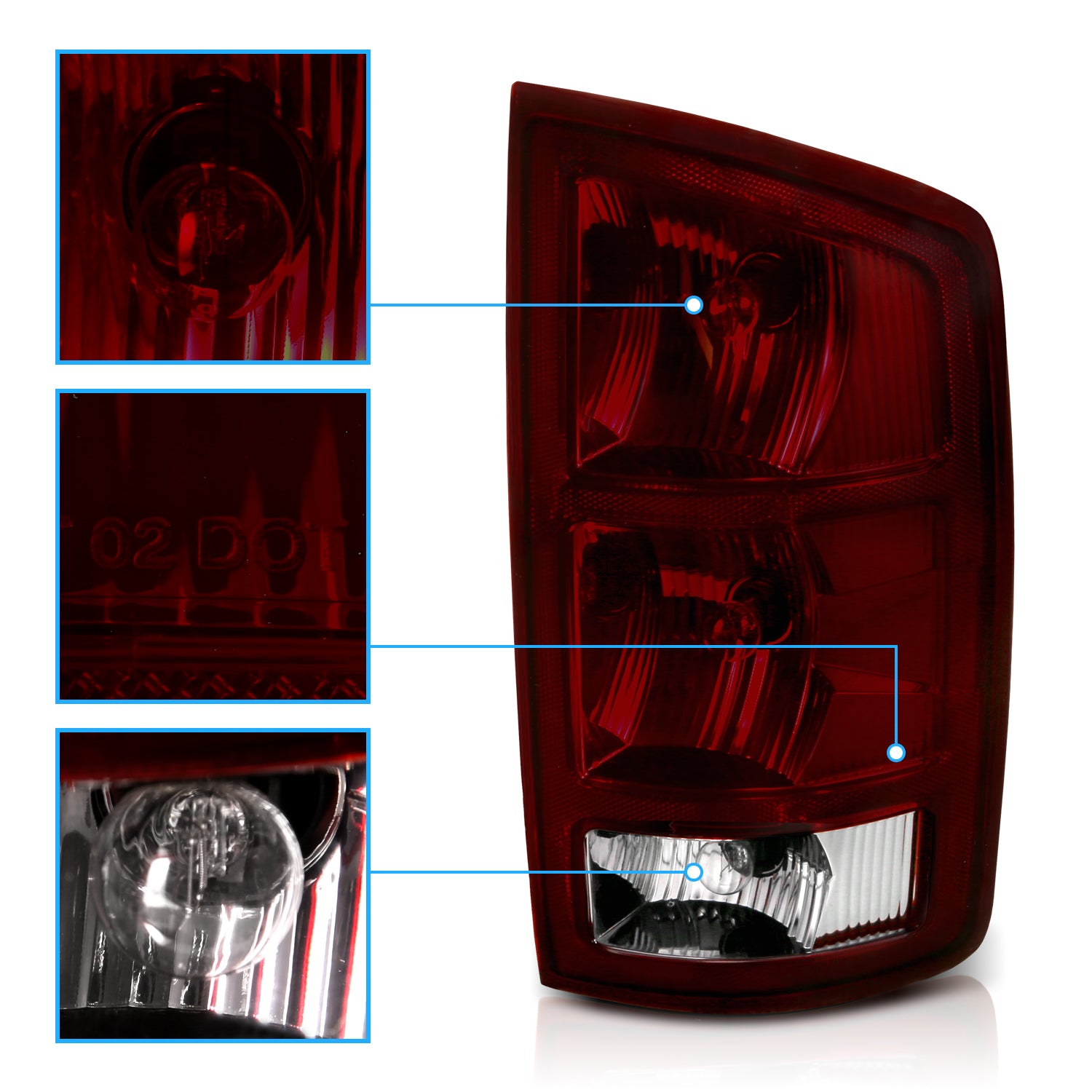 DODGE RAM 02-05 TAIL LIGHTS DARK RED (W/ 1 SET OF ASSEMBLY)
