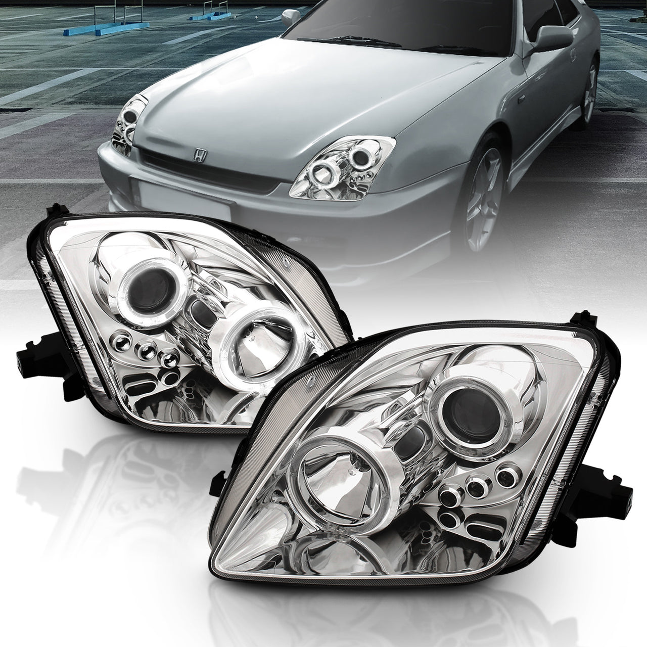 HONDA PRELUDE 97-01 PROJECTOR LED HEADLIGHTS HALO W/O CCFL BAR CHROME CLEAR