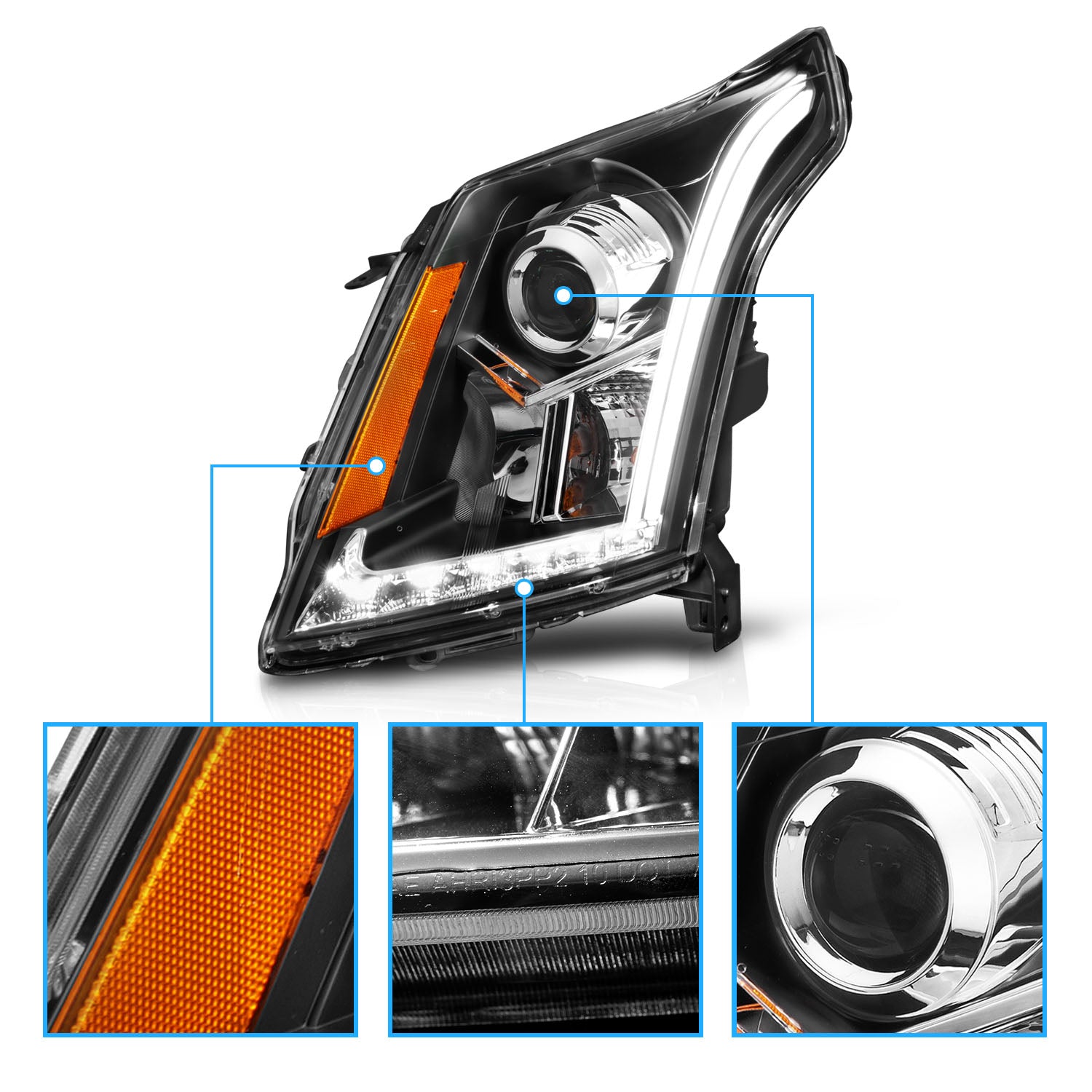 CADILLAC SRX 10-12 PROJECTOR LIGHT BAR STYLE HEADLIGHTS BLACK CLEAR AMBER
