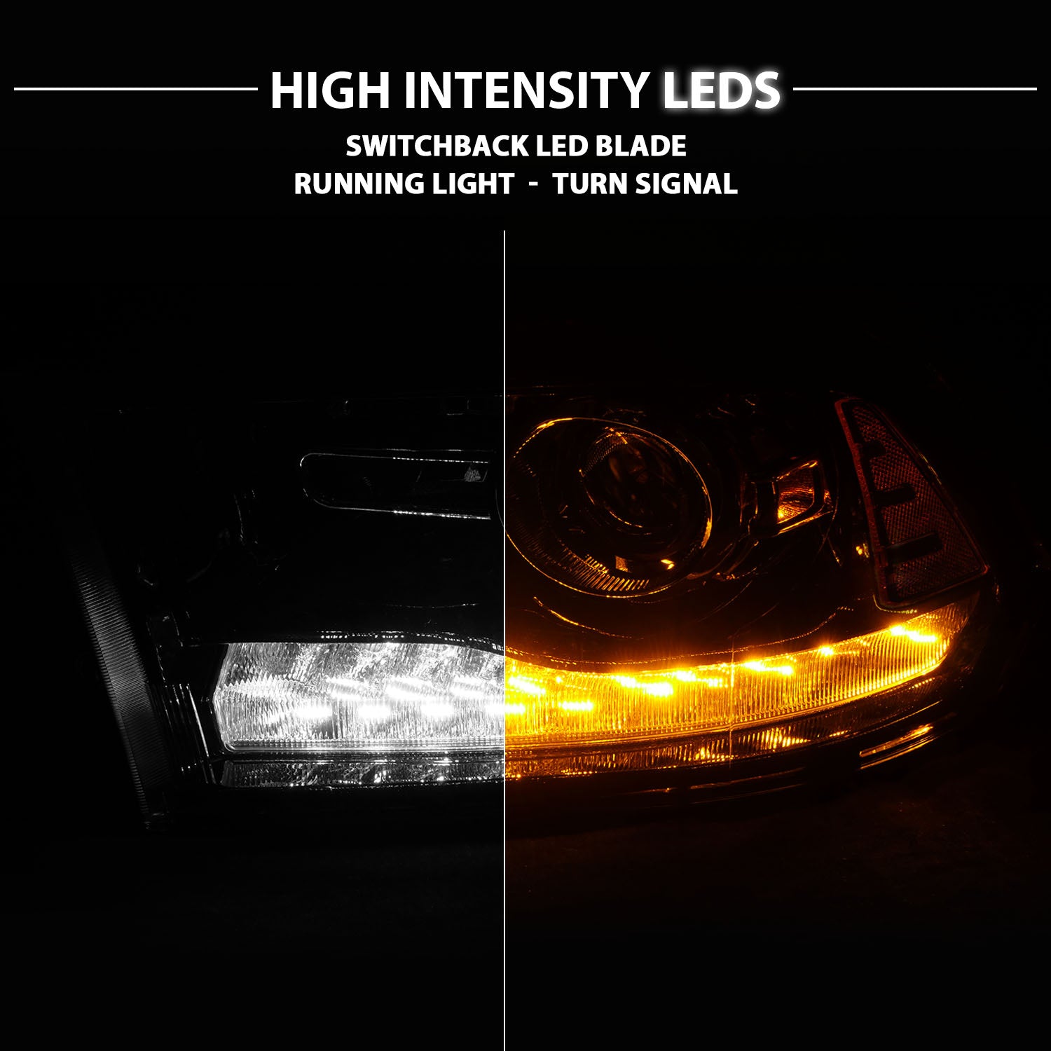 DODGE RAM 09-18 PROJECTOR PLANK STYLE SWITCHBACK H.L BLACK AMBER (OE STYLE) (LIGHT BLACK) (ALL MODEL)