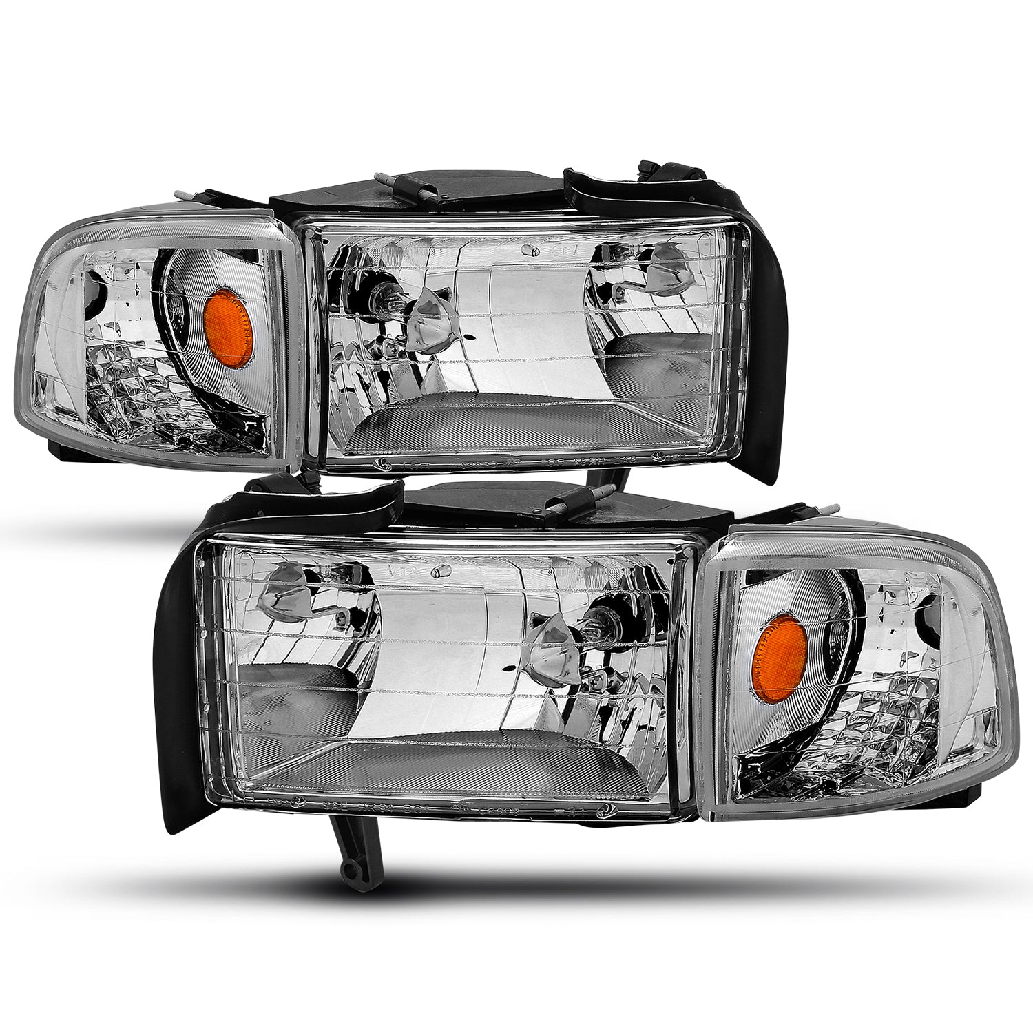 DODGE RAM 94-01 CRYSTAL HEADLIGHTS CHROME AMBER W/ CORNER LIGHTS