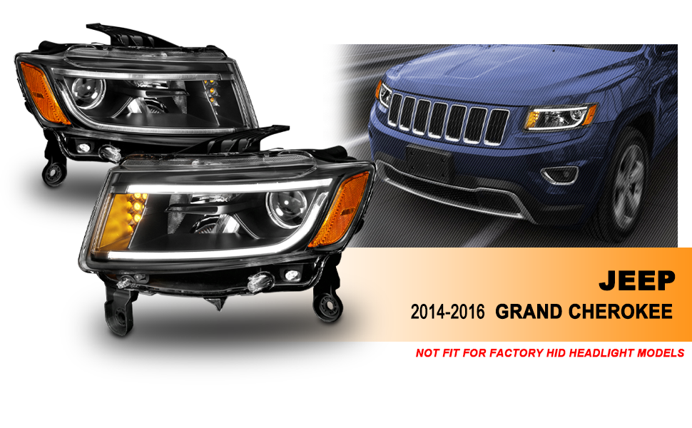 JEEP GRAND CHEROKEE 14 PROJECTOR LIGHT BAR STYLE HEADLIGHTS BLACK CLEAR