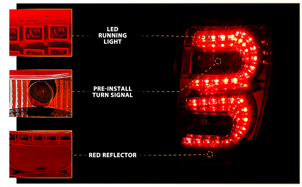 JEEP GRAND CHEROKEE 99-04 LED TAIL LIGHTS RED/CLEAR