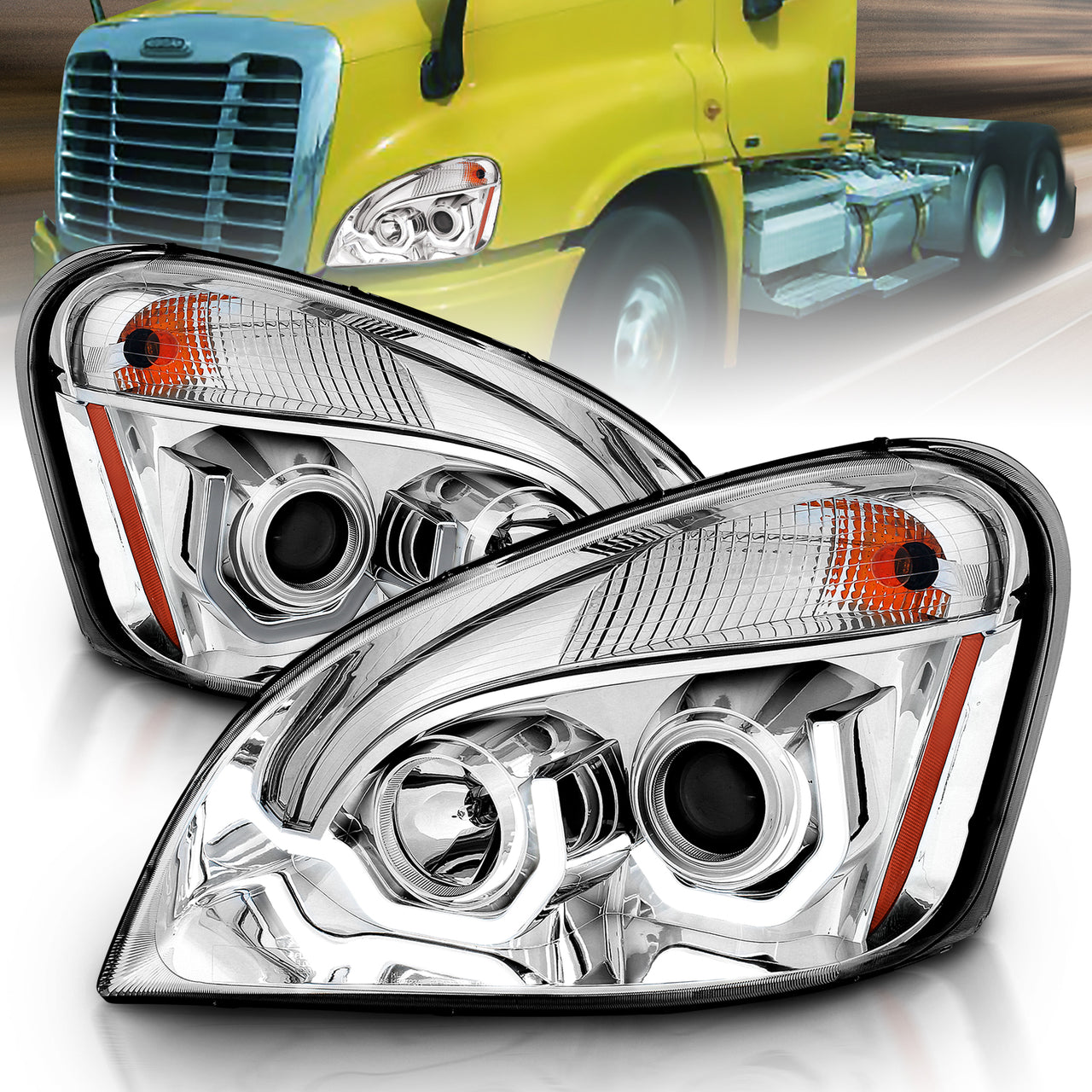 FREIGHTLINER CASCADIA 08-15 PROJECTOR PLANK STYLE H.L CHROME AMBER REFLECTOR