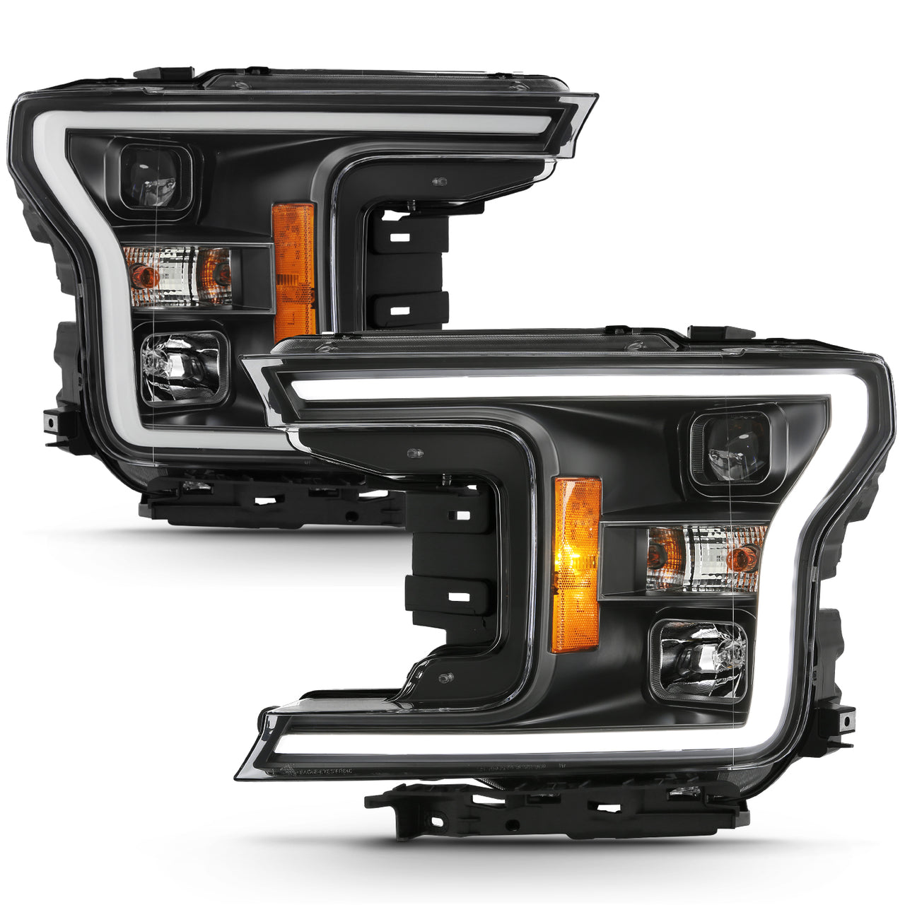 FORD F-150 18-20 PROJECTOR LIGHT BAR STYLE HEADLIGHTS BLACK AMBER