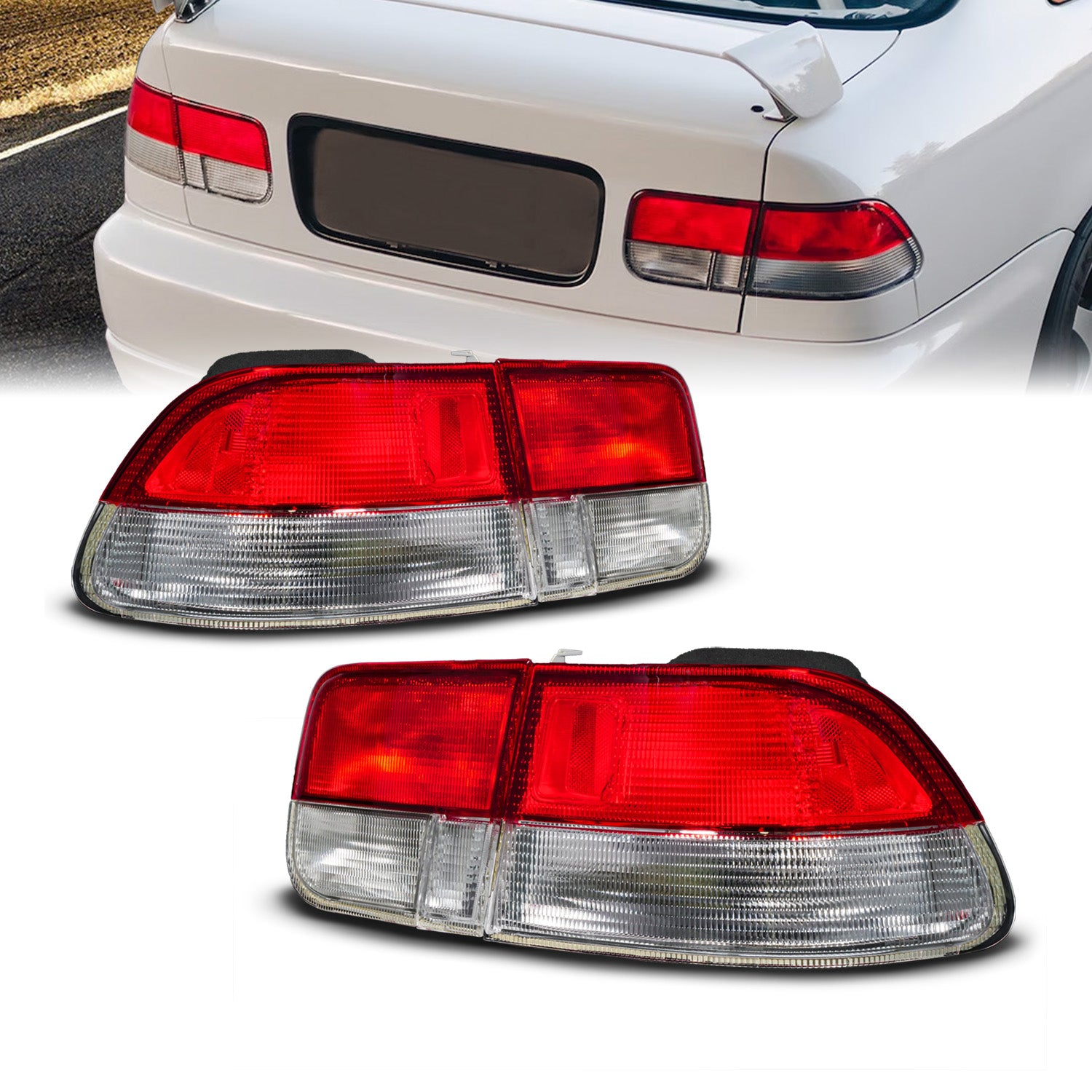 HONDA CIVIC 96-00 2DR TAIL LIGHTS RED/CLEAR (4 PCS) (OEM)