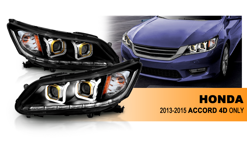HONDA ACCORD 13 4DR PROJECTOR BAR STYLE HEADLIGHTS BLACK CLEAR AMBER