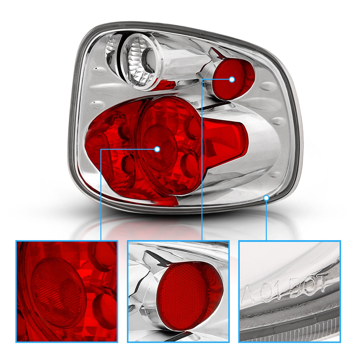 FORD F-SERIES FLARE SIDE 01-03 TAIL LIGHTS VERSION 2 CHROME