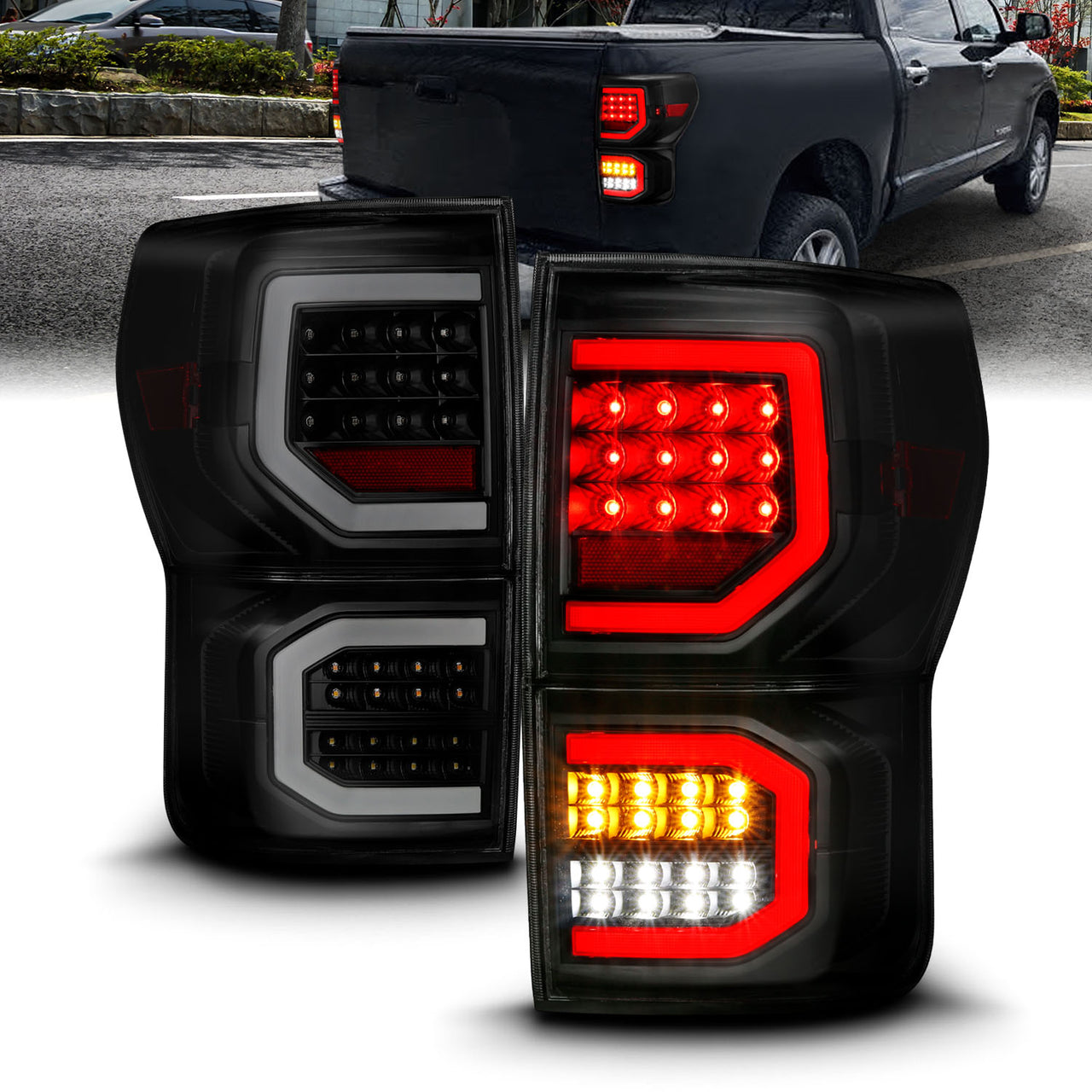 TOYOTA TUNDRA 07-11 FULL LED T.L BLACK HOUSING SMOKE LENS W/ DOUBLE C LIGHT BARS