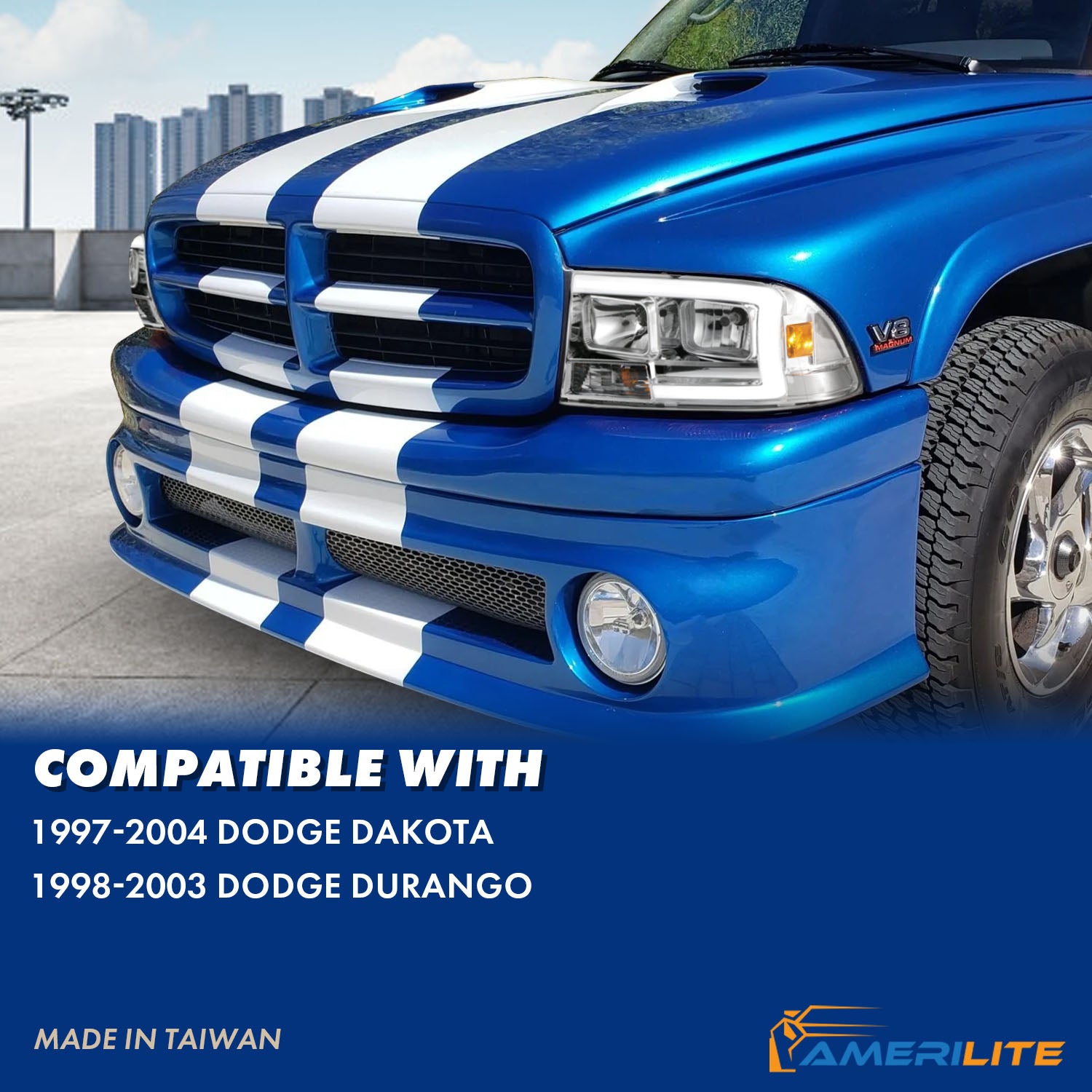 DODGE DAKOTA/DURANGO 97-04/98-03 HEADLIGHTS CHROME W/C LIGHT BAR