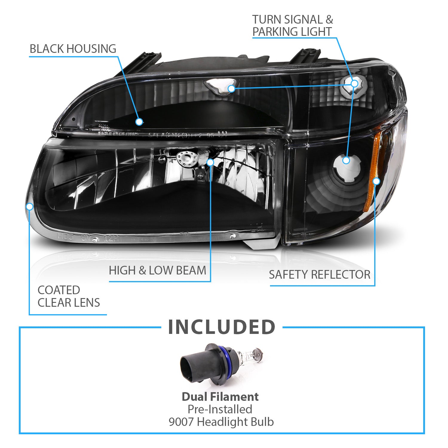 FORD EXPLORER 95-01 CRYSTAL HEADLIGHTS BLACK AMBER