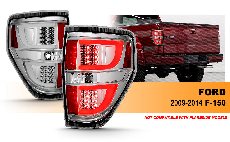 FORD F-150 09-13 LED TAIL LIGHTS G2 ALL CHROME
