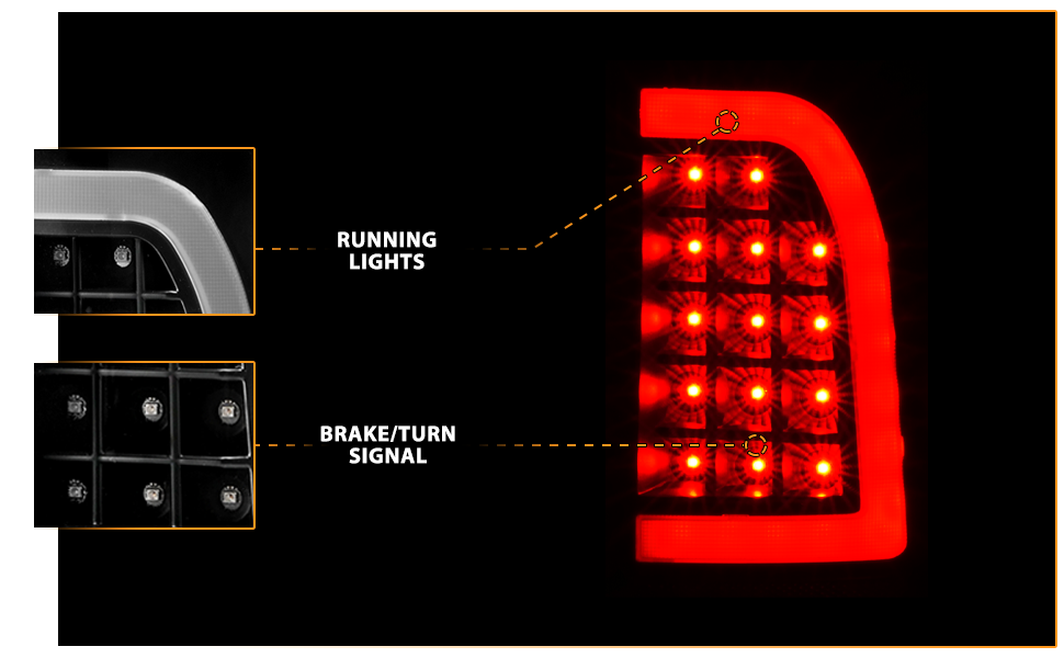 FORD F-150/F250 97-04 STYLESIDE/SUPER DUTY 99-07 LED TAIL LIGHTS BLACK HOUSING CLEAR LENS W/ C LIGHT BAR