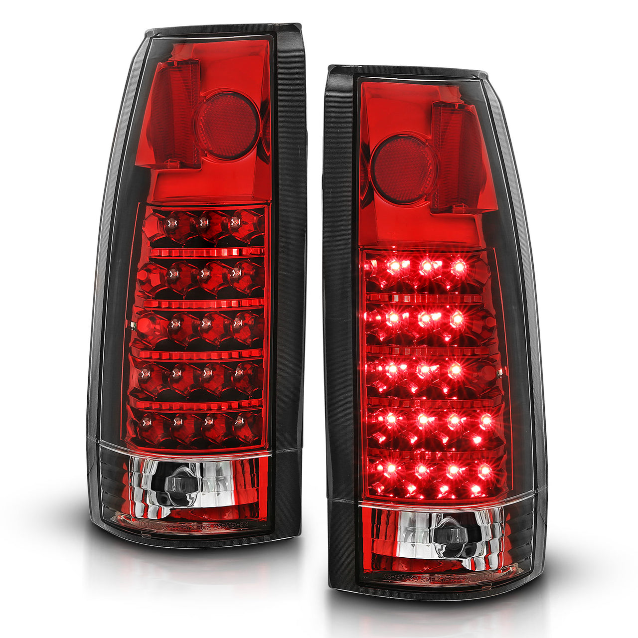 Chevy/GMC C/K 1500/2500/3500 88-99, SUBURBAN/YUKON 92-00, TAHOE 94-00, BLAZER 92-94, CADILLAC ESCALADE 99-00 LED TAIL LIGHTS RED HOUSING CRYSTAL LENS (NEW STYLE)