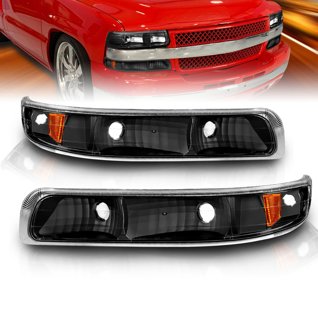 CHEVY SILVERADO 99-01 BUMPER LIGHTS EURO BLACK AMBER