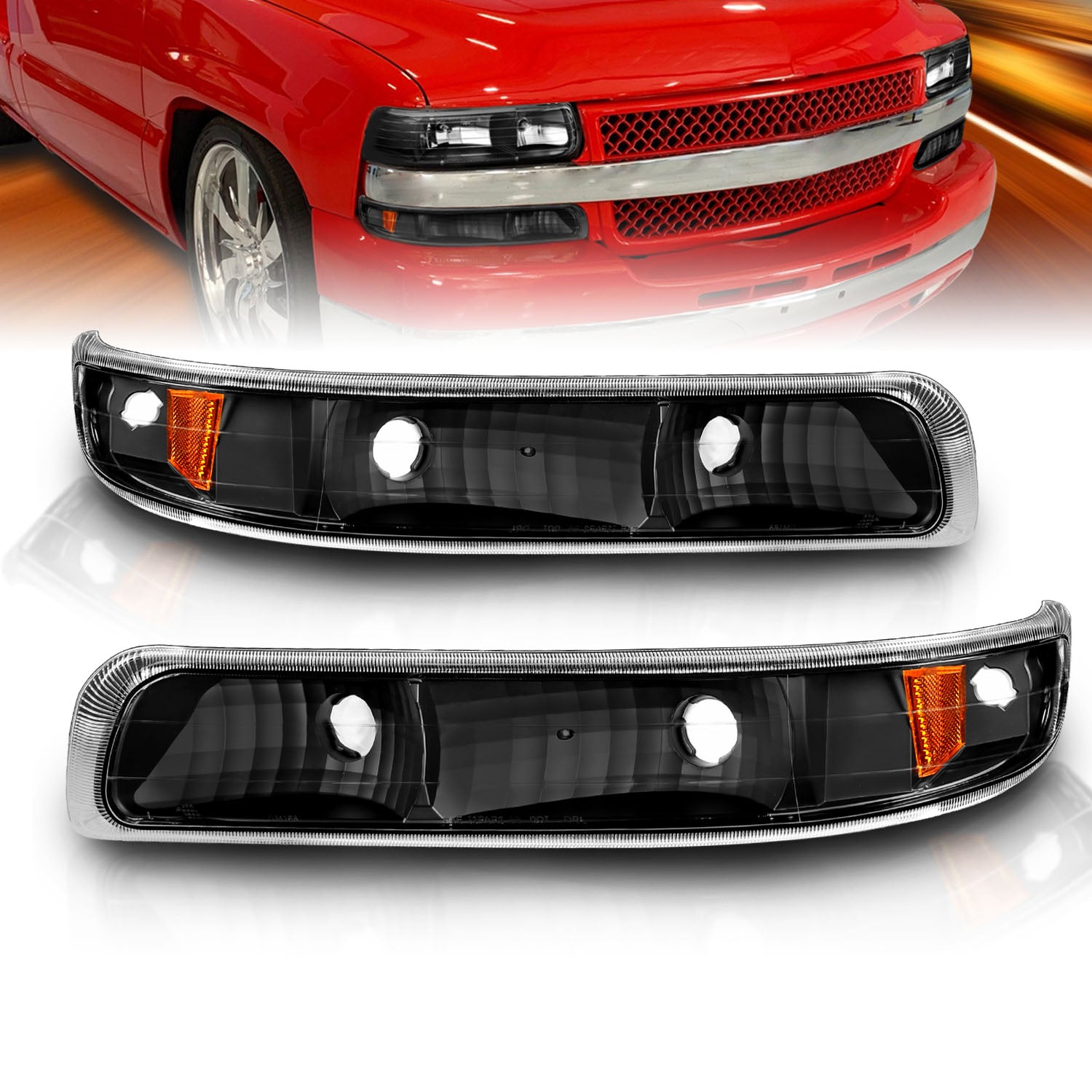 CHEVY SILVERADO 99-01 BUMPER LIGHTS EURO BLACK AMBER
