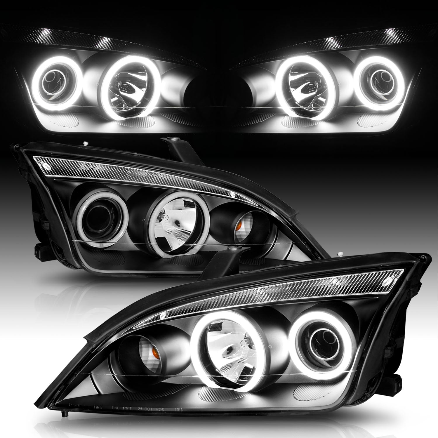 FORD FOCUS ZX4 05-07 PROJECTOR HEADLIGHTS 4DR HALO BLACK CLEAR (RX HAL