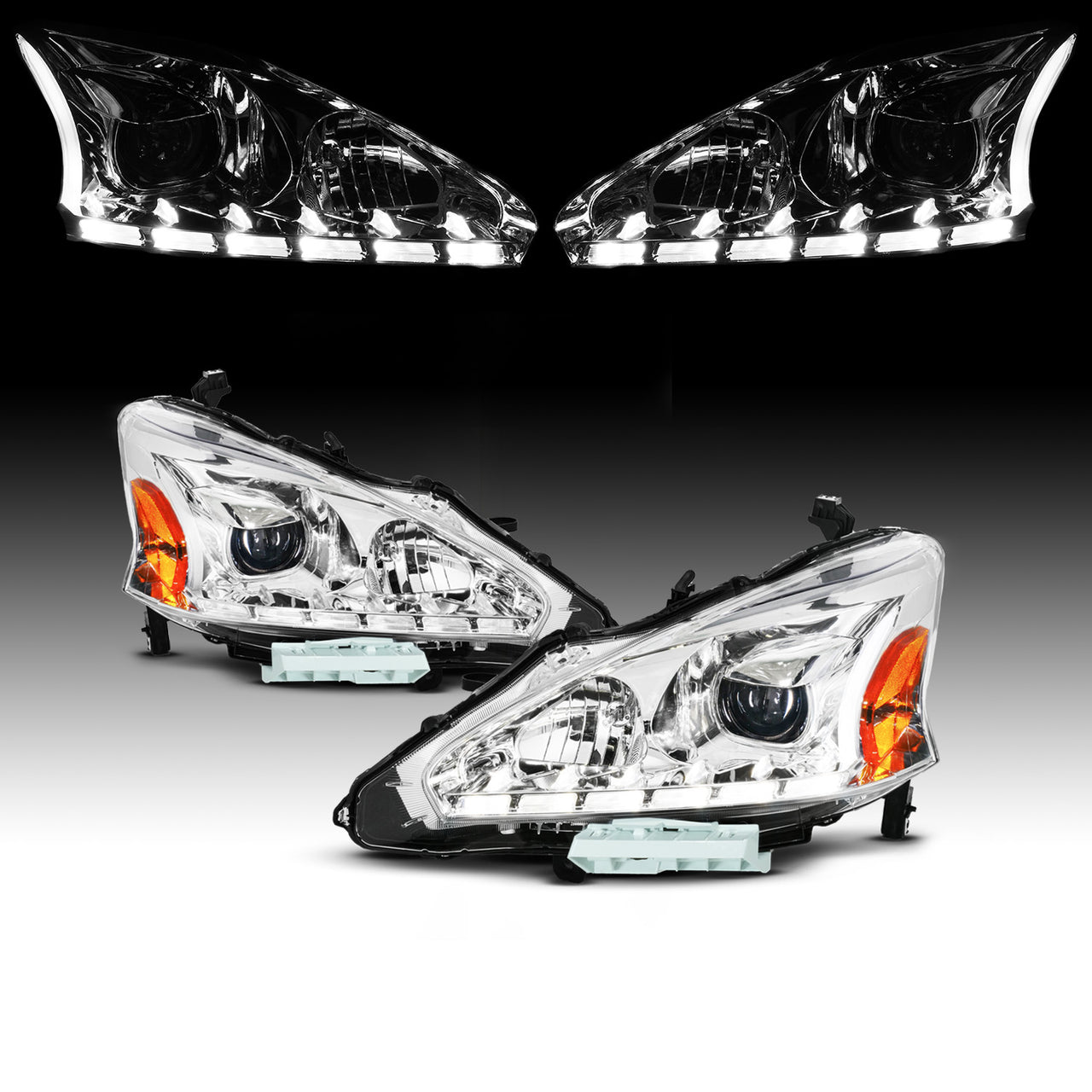 NISSAN ALTIMA 13-15 4DR PROJECTOR LIGHT BAR STYLE HEADLIGHTS CHROME CLEAR AMBER